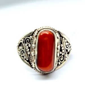 Vintage Coral Sterling Silver Ring